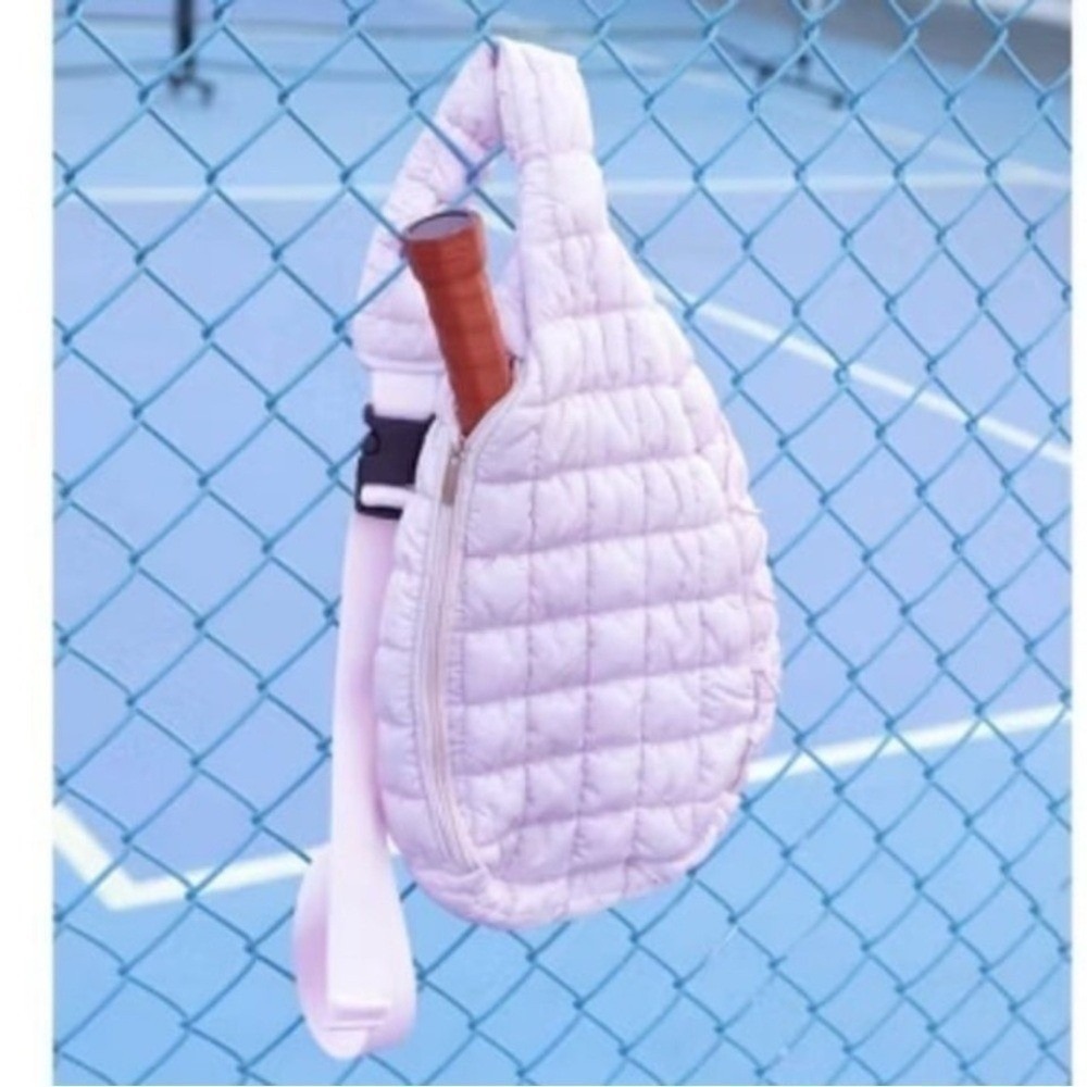 Pickle O Joe Quilted Sling Pickleball Bag Dusty Pink Zip Pockets Lightweight NWT - Picture 2 of 12